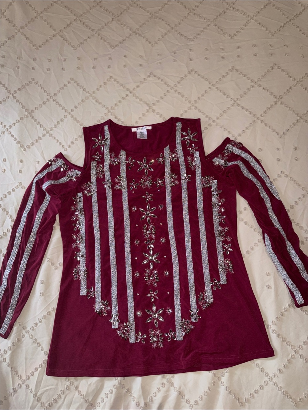 K Jordan Burgundy Cold-Shoulder Embellished top